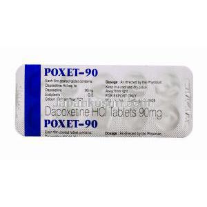 ポセット-90,プリリジージェネリック，ダポキセチン HCL錠,　シート裏面,使用量情報